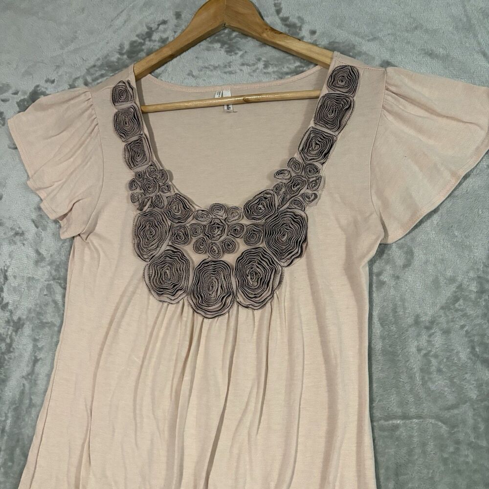 Studio Y Top S Pink Rosette Flower Flutter Sleeve Fairycore Coquette Y2K Preppy